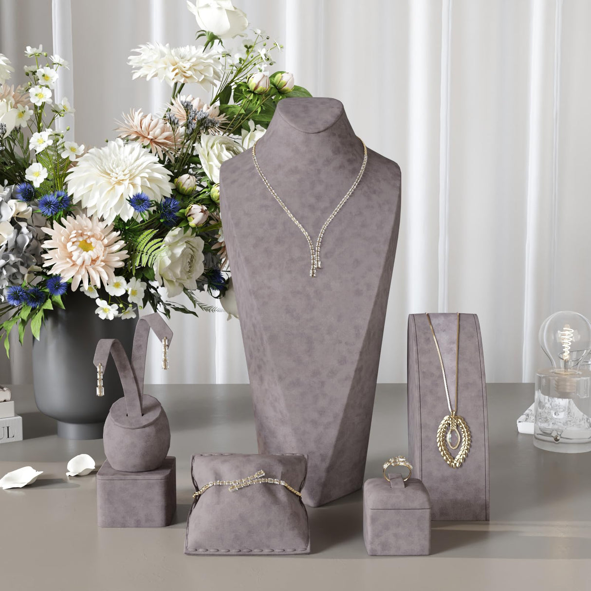 CRE8TIVE Self Adhesive Grey Velvet Flocking Liner for Jewelry 12"x80" Felt Drawer Liner Sheets Grey Peel and Stick Wallpaper Velvet Drawer Liner Stickers Roll for Bedroom Cabinets Dressers Box Lining CRE8TIVE