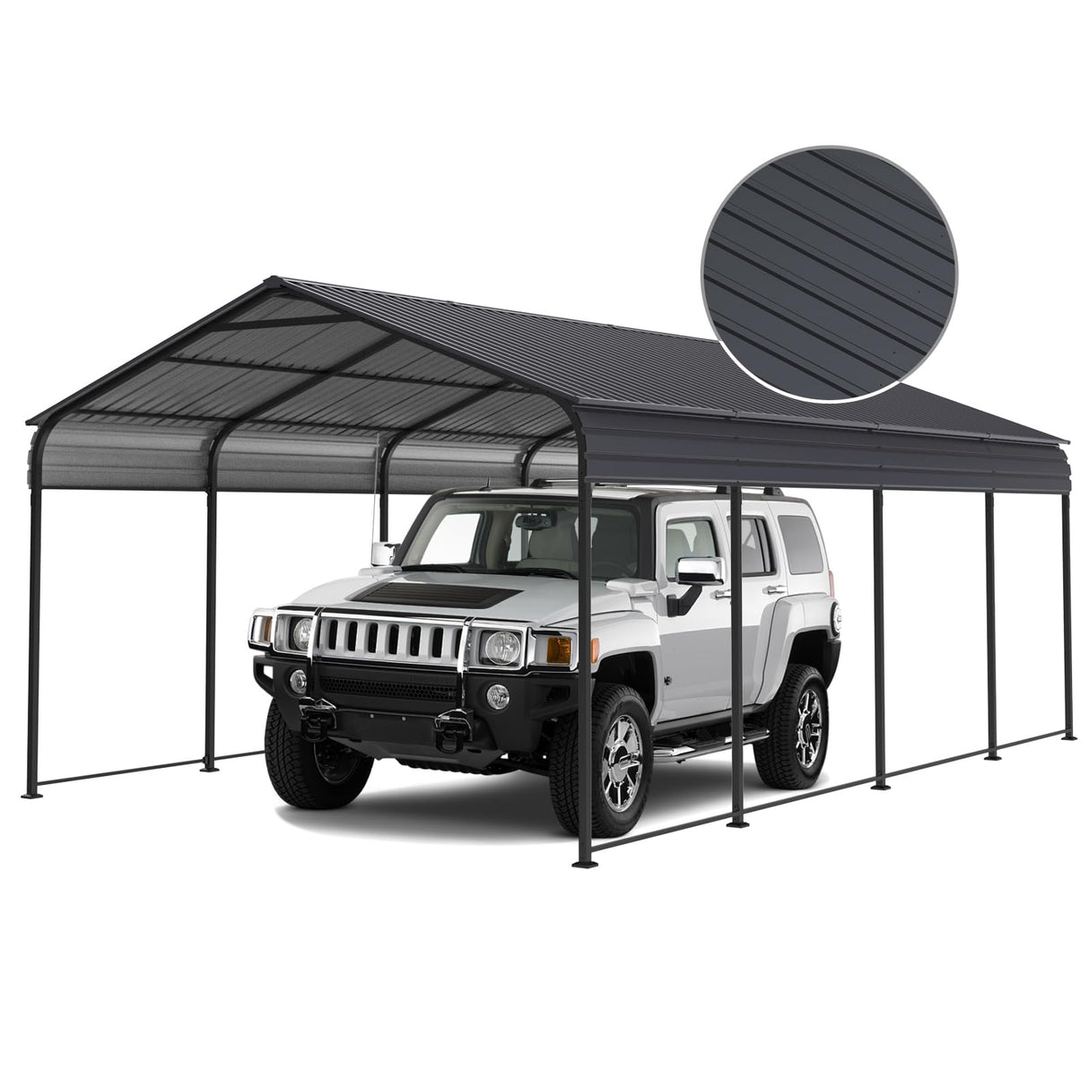 Vigo huseeo 12x20x8.7 FT Carport with Galvanized Steel Roof, Heavy Duty Metal Carport Canopy, Metal Carport Garage for Pickup, Boat, Car and Tractors, Grey Vigo huseeo