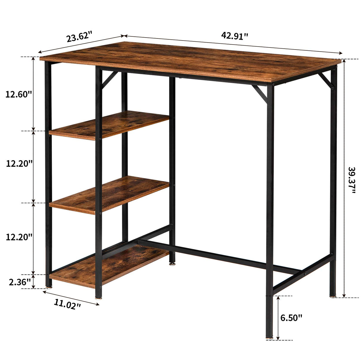 IBUYKE 40” Rustic Brown Bar Table with 3 Storage Shelves - Versatile High Dining and Standing Desk IBUYKE