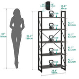 YITAHOME 5 Tiers Bookshelf, Industrial Artsy Grey Bookcase Bookshelves, Book Rack, Storage Rack Shelves Books Holder Organizer for Books Movies in Living Room Home Office, Charcoal Gray + Black YITAHOME