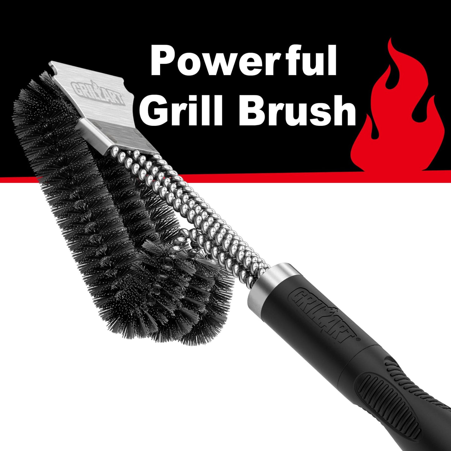 GRILLART Grill Brush and Scraper, Extra Strong BBQ Cleaner Accessories, Safe Wire Bristles Barbecue Triple Scrubbers Cleaning Brush for Gas/Charcoal Grilling Grates, Wizard Tool BR-8115