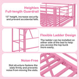 VECELO Loft Bed Twin Size, Metal Bedframe with Removable Ladder and Safety Guardrail, No Box Spring Needed, Space Saving, Noise Free, Light Pink VECELO