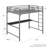 DHP 4308429 Miles Full Desk, Silver Metal Loft Bed DHP