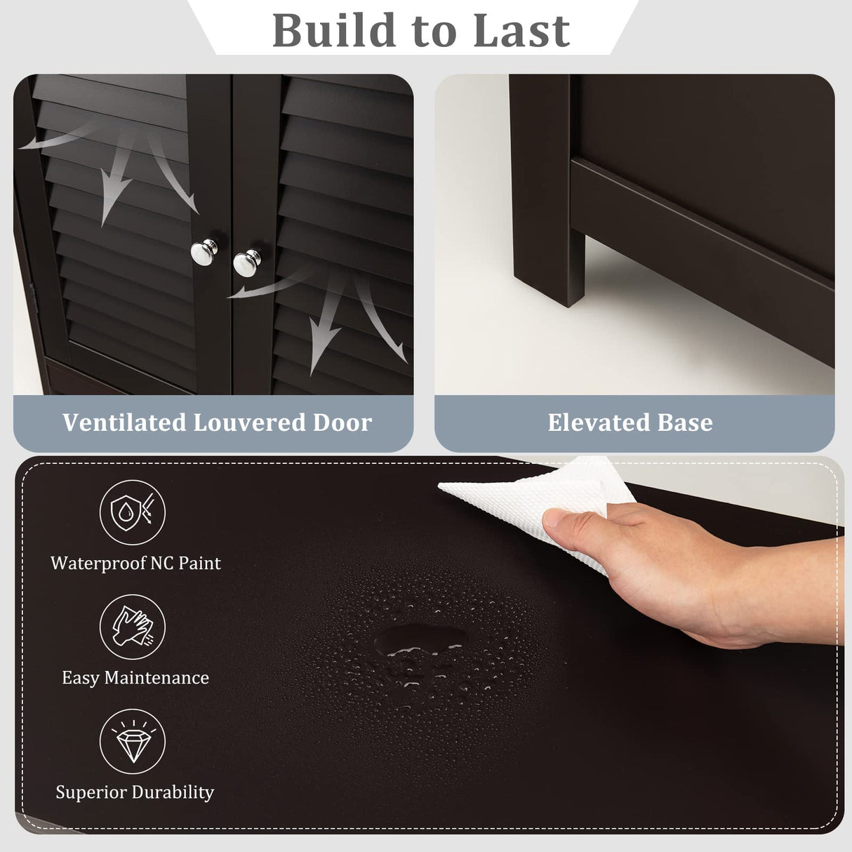 Tangkula Bathroom Floor Cabinet, Wooden Freestanding Storage Cabinet with Double Shutter Door & Adjustable Shelf, Storage Cabinet for Bathroom Living Room (Brown) Tangkula