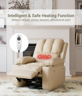 Oversized 27" Power Recliner Chair with Heat and Massage - 360° Swivel Faux Leather Rocking Chair for Adults with Cup Holder for Living Rooms, Bedrooms, and Nurseries - Beige GarveeHome