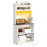 YITAHOME Bakers Rack with Power Outlet and Storage Farmhouse Microwave Stand with LED Lights Heavy Duty 5-Tier Coffee Bar Cabinet Station with 7 Hooks for Kitchen Dining Room Living Room White YITAHOME