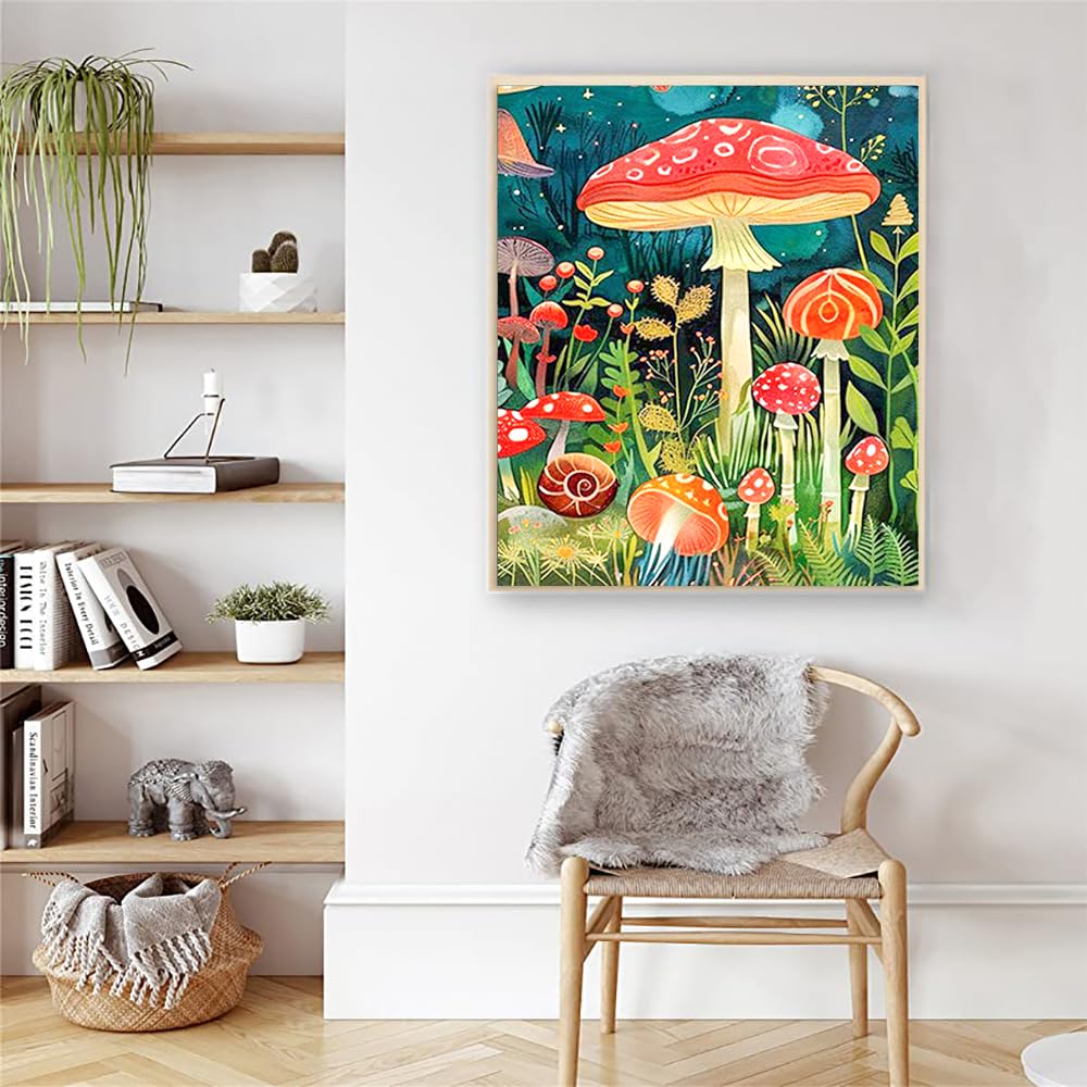 Artunion Mushroom Paint by Numbers for Adults, Forest Paint by Number Kits, DIY Oil Painting Paint by Number Kits on Canvas Arts Craft for Home Wall Decor 16x20 Inch Artunion