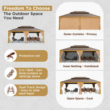 YOLENY 12' x 22' Gazebo, Hardtop Gazebo Wood-Looking Gazebo with Galvanized Steel Double Roof, Aluminum Frame, Outdoor Patio Hardtop Gazebo with Netting and Curtains for Deck, Backyard, Patio, Lawns YOLENY