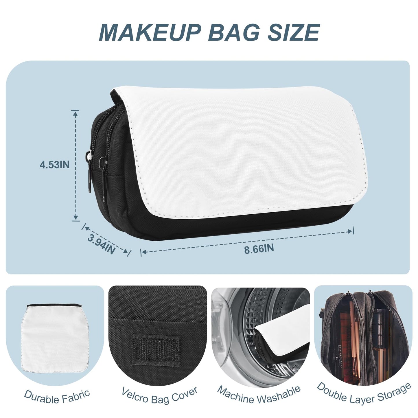 4Pcs Sublimation Makeup Bag Blanks,Sublimation Makeup Bags Bulk Travel Toiletry Bag Cosmetic Bags For Women Heat Transfer Removable Sublimation Bags with Zipper Cosmetic Make Up Bag for DIY Craft