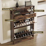 Maupvit Shoe Storage Cabinet, Farmhouse Shoe Cabinet with 2 Flip Drawers & 2 Drawers, Entryway Shoe Storage Cabinet with Doors, Narrow Shoe Cabinet for Front Door Entrance, Rustic Brown Maupvit
