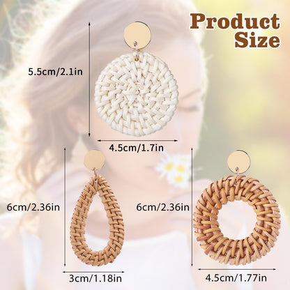 4 Pairs Rattan Earrings for Women Beach Earrings for Women Large Earrings Straw Earrings for Women Geometric Tassel Woven Bohemian Earrings Straw Wicker Braid Hoop Drop Dangle Earrings for Wo - WoodArtSupply