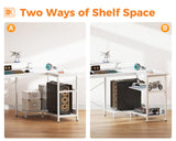 ODK 48 Inch Gaming Desk with USB Charging Ports and LED Lights, Reversible L Shaped Computer Desk with Storage Shelves & Monitor Stand, Corner Home Office Desk Table with Power Outlets, White ODK