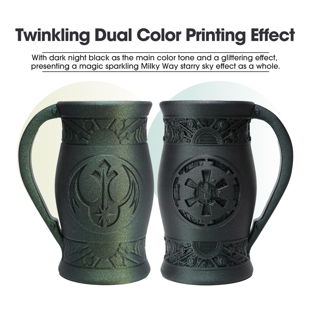 eSUN Magic PLA Filament 1.75mm, Dual Color Dark Night Starlight Twinkling PLA 3D Printer Filament, 1KG (2.2 LBS) Spool 3D Printing Color Change Filament for 3D Printers, Dark Twinkling Green eSUN