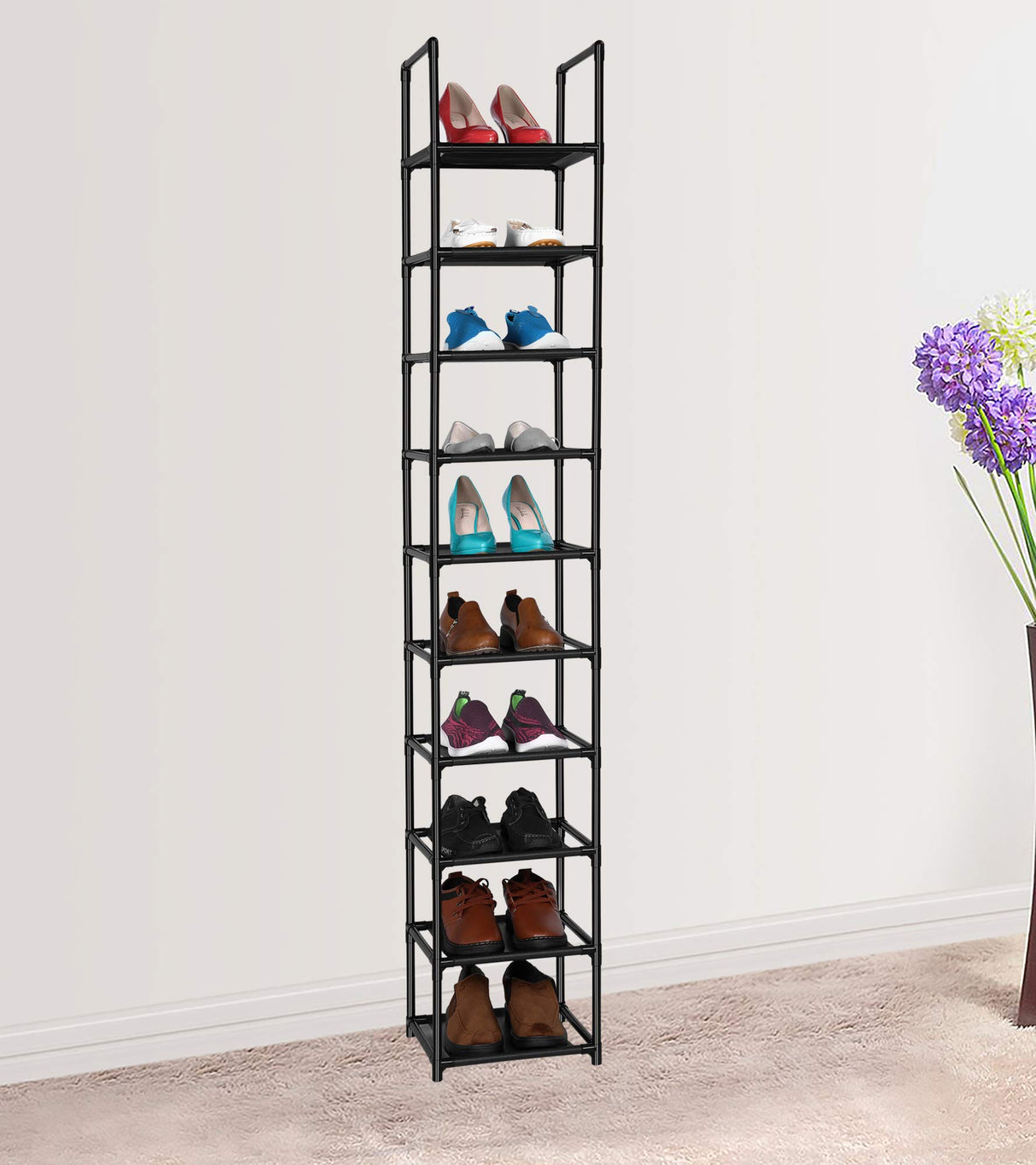 FIDUCIAL HOME 10 Tiers Shoe Rack Space Saving Vertical Single Pairs Sturdy Shoe Shelf Storage Organizer FIDUCIAL HOME