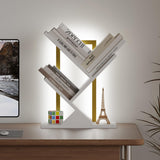 Qupui Tree Bookshelf with LED Lights, 3 Tier Floor Standing Bookcase, Classical Corner Shelf Kids Bookshelf, Tall Wood Book Storage for Bedroom, Living Room, Home Office, White Qupui