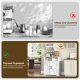 YATINEY Coffee Bar Cabinet, Kitchen Island with Storage, Farmhouse Sideboard Buffet Cabinet with Dual-Purpose Floating Shelf and Hooks, for Kitchen, Restaurant, Living Room, White KF22WT YATINEY