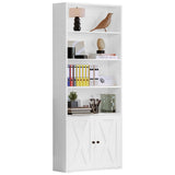 IRONCK Industrial White 6-Tier Bookshelf with Doors - 70-Inch Storage Display for Home & Office IRONCK