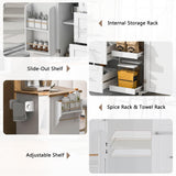 Rolling Kitchen Island with Storage, Kitchen Island on Wheels with Spice Rack & Tower Rack, Kitchen Cart with Rubber Wood Top, 3 Drawer, 2 Slide-Out Shelf and Internal Storage Rack, (White-50) LAWGLLAABT
