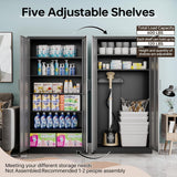 Daokesecr Metal Storage Cabinet, Kitchen Pantry Cabinet, Storage Cabinet with Doors and Shelves, 5 Adjustable Shelves Garage Storage Cabinet with Lock, Tool 71'H Black Daokesecr