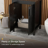 UEV Black 24" Bathroom Vanity with Sink Combo,Modern Vanity with Vessel Sink,Stylish Bathroom Vanity Cabinet,Grooved Doors & Metal Handles,Modern Square Ocean Blue Tempered Glass Vessel Sink(A10) UEV