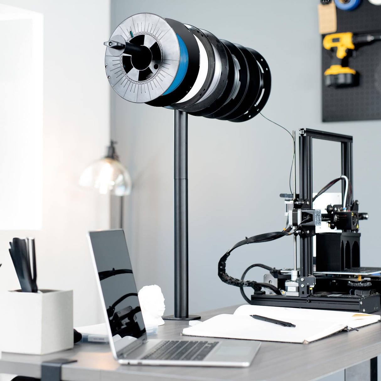 VIVO Clamp-on Steel Filament Holder for 3D Printer, Height Adjustable Spool Support, Holds up to 8 Standard Reels, Black, STAND-3DRH VIVO