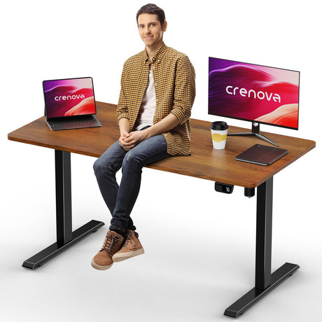 Crenova Electric Standing Desk,Height Adjustable Computer Home Office Stand Up Desk,48 x 24 Inches Whole-Piece Sit Stand Studying Gaming Table(Vintage Brown) Crenova