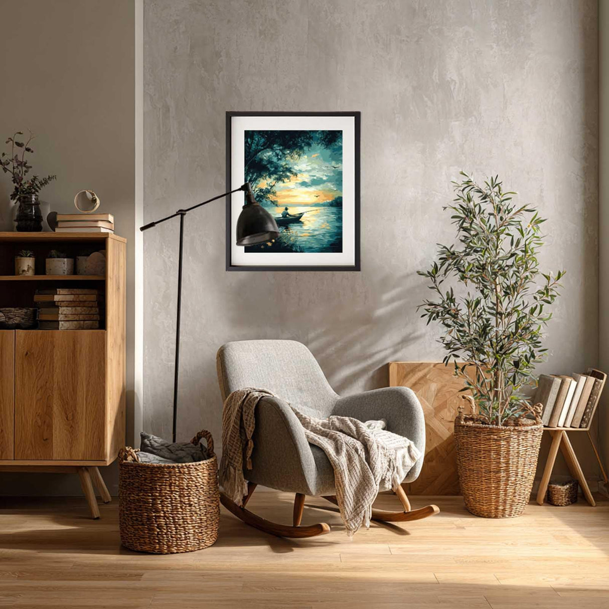 Fishing Paint by Numbers Kit for Adults Beginner, Paint by Number Fisherman, Fishing Boat on Lake at Sunset Acrylic Painting on Canvas for Gift, Landscape Home Wall Decor(16x20inch, No Frame) Cawpom