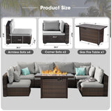 Patio Furniture Set,7 Piece Patio Furniture Set with Fire Pit Table,PE Wicker Rattan Sectional Sofa Patio Conversation Set with Thickened Cushions, Grey Grezone