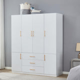 ModMakers 74.2"H Wooden 4 Doors 3 Drawers White Wood Wardrobe Closet Armoire Freestanding Closet Cabinet for Bedroom Bathroom Clothes Storage Closet Wardrobe with Hanging Rod, Wooden Clothes Organizer ModMakers