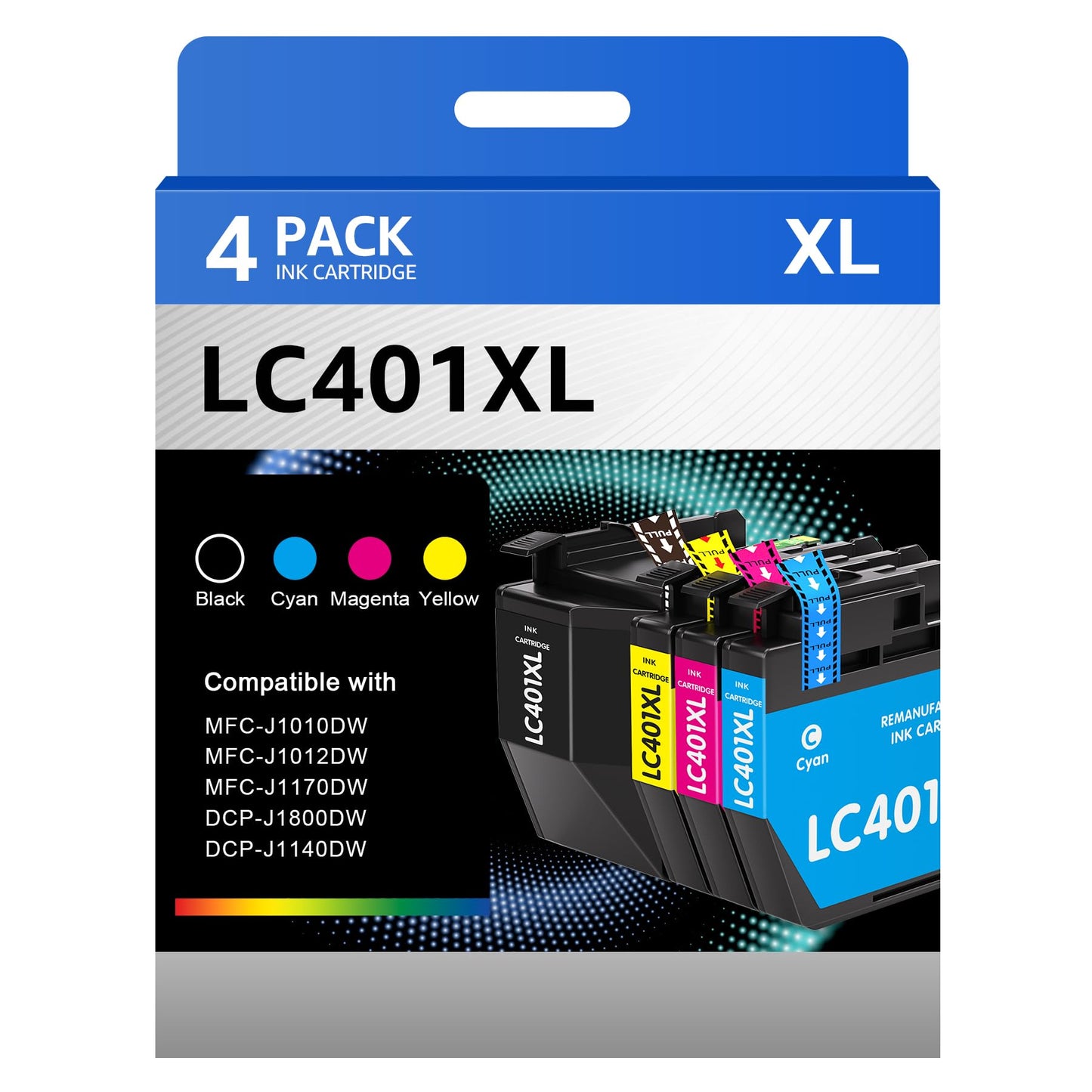 Valinkso LC401XL LC401 Ink Cartridges Compatible for Brother Ink Cartridges LC401 XL to use with Brother MFC-J1010DW MFC-J1012DW MFC-J1170DW Printer Ink (Black Cyan Magenta Yellow, 4 Pack)