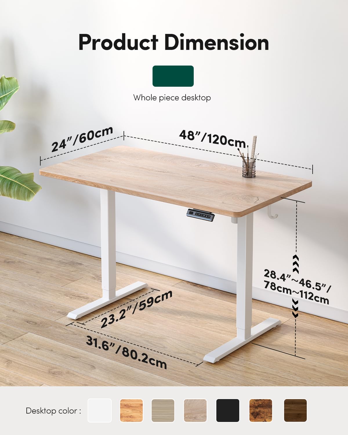 FEZIBO One-Piece Standing Desk Adjustable Height Stand up Home Office Desk, 48x24 Inch Electric Standing Computer Desk, with 4 Memory Presets, Headphone Hook, Maple FEZIBO