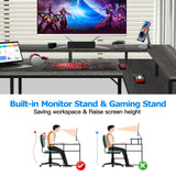 Panana 53.5" L Shaped Computer Desk Gaming Desk with LED Lights and Power Outlets, Reversible L Shaped Corner Desk with Monitor Stand, Home Office Desk with Shelf and USB Port (Grey) Panana