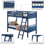 Giantex Twin Over Twin Bunk Bed, Solid Wood Twin Bunk Bed Convertible Into Two Individual Beds, Kids Twin Bunk Bed w/Ladder & Guard Rail for Boys Girls (Navy) Giantex