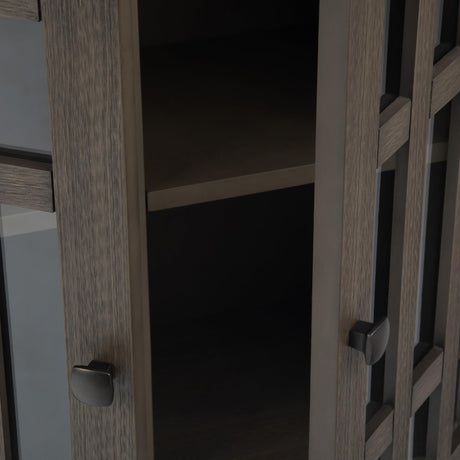 SIMPLIHOME Bedford SOLID WOOD 32 inch Wide Transitional Low Storage Media Cabinet in Farmhouse Grey for the Living Room, Entryway and Family Room SIMPLIHOME