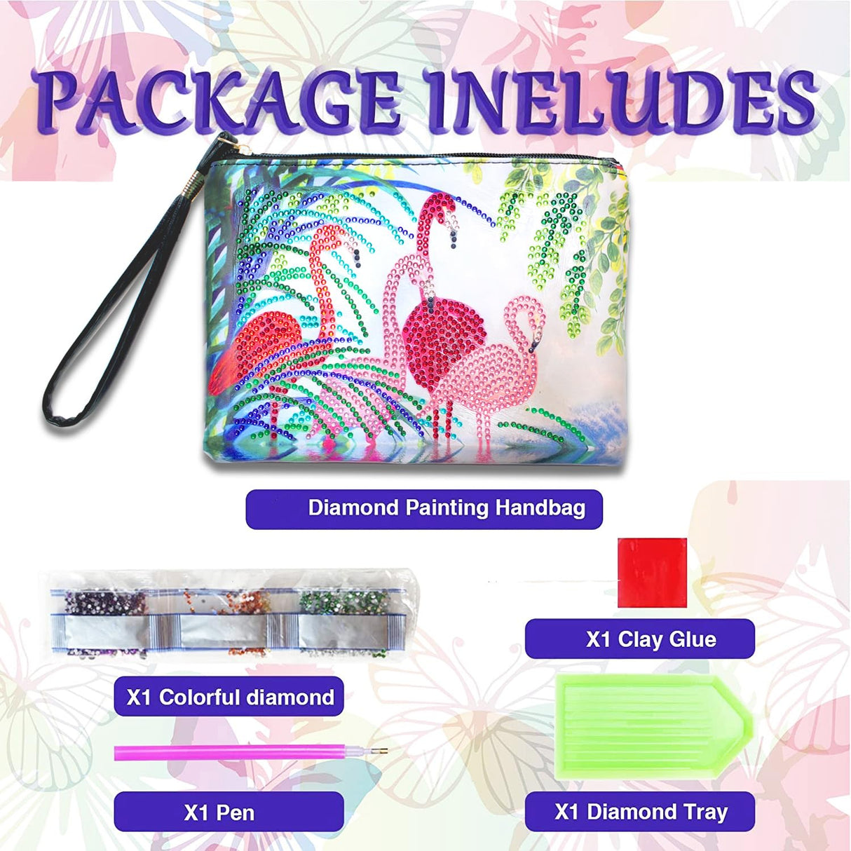 Flamingo Diamond Painting Handbag,5D DIY Flamingo Diamond Painting Clutch Purse Handmade Rhinestone Cross Stitch Handbag Paint by Number Art Craft Wristlet Clutch Bag Zipper Bag for Women Girls Gift EVERMARKET