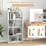 Tangkula 5 Tier Geometric Bookshelf, 48”H Freestanding 8-Cube Open Bookcase, Wooden Storage Display Shelf, 2 Anti-Toppling Devices, 8 Cubes Home Office Decor Room Divider for Living Room (1, White) Tangkula