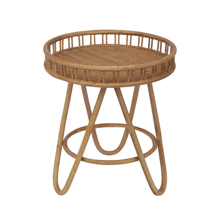 FINECASA Rattan Side Table with Wicker Tray Top 20x23'', Boho Hand-Woven End Table, Small Round End Table with Hairpin Legs, Coffee Table Set for Living Room, Bedroom (Handcraft) FINECASA