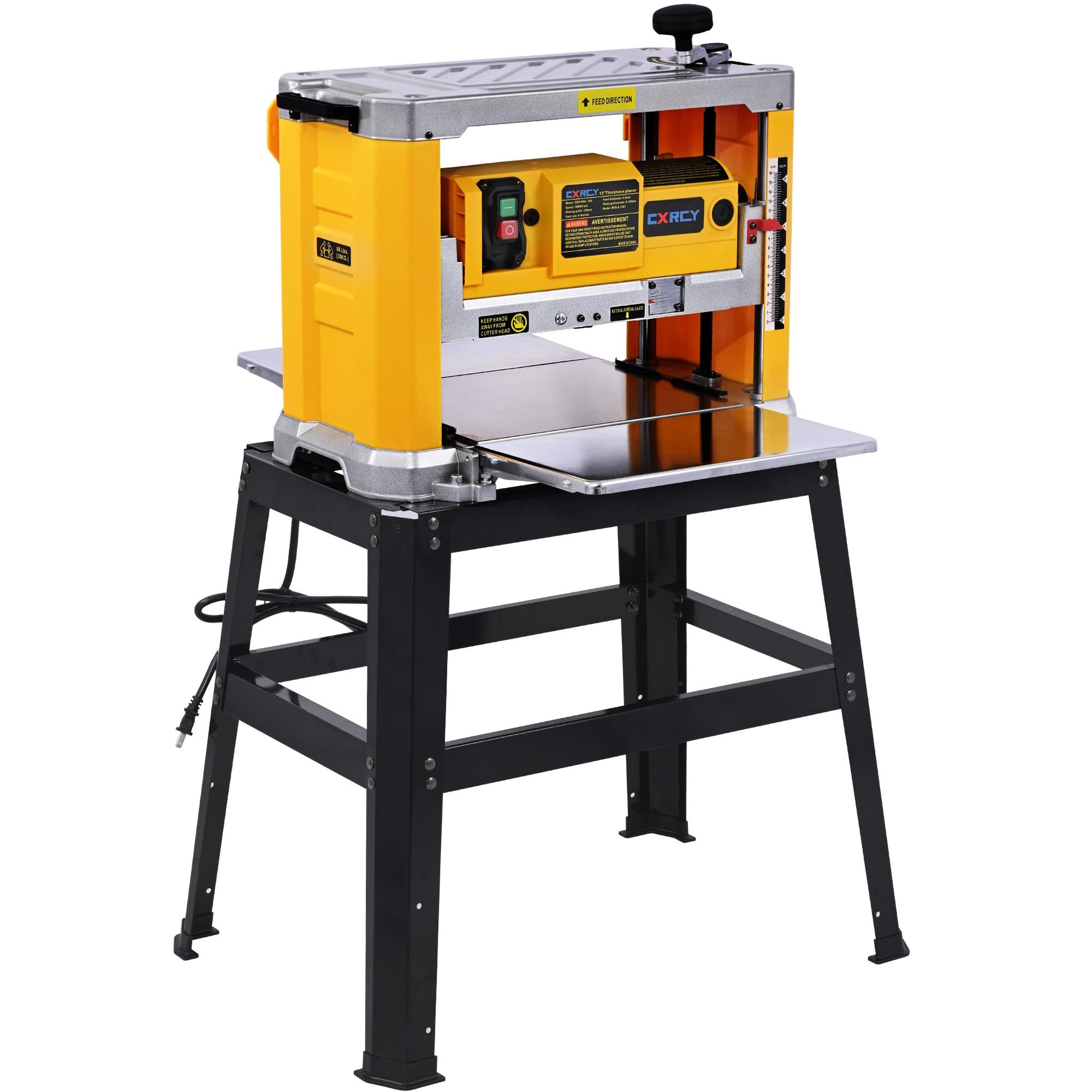 Benchtop Planer, Three-Solid Steel Blade Benchtop Thickness Planer, 20,000 RPM, 15-Amp, Corded, Dust removal system (Planer with Stand) - WoodArtSupply