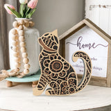 Multi-Layered Cat Decor, Farmhouse Wooden Cat Craft 4 Layer Rustic Kitten Self-Standing Statue Desktop Shelf Tier Tray Display Cat Lovers Gift 6'' Laisgee