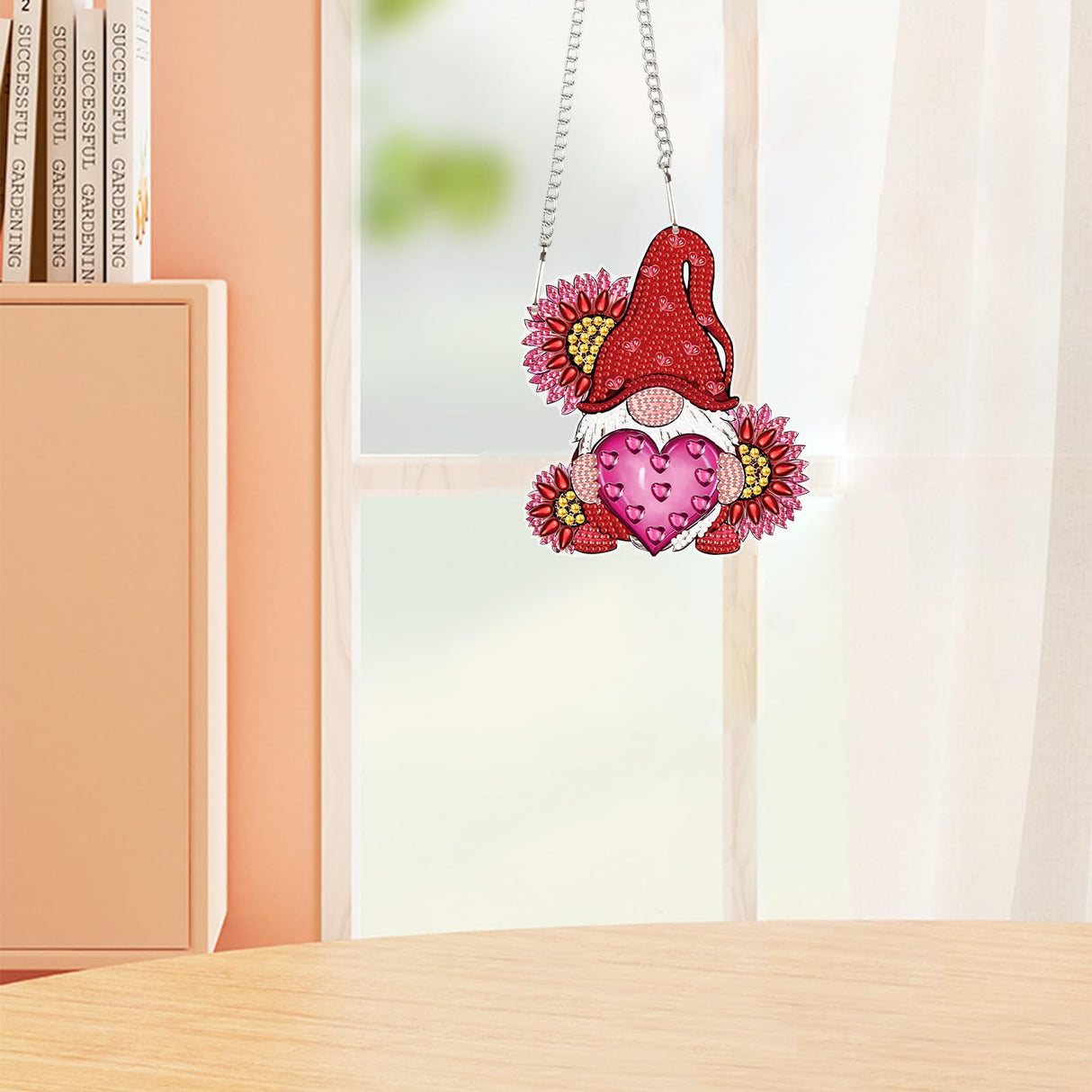 AiYuanzsh Love Gnome Diamond Painting Hanging Ornament, DIY 5D Diamond Art Pendant with Heart and Flowers, Special-Shaped Diamond Kit for Valentine's Day or Romantic Home Decoration AiYuanzsh