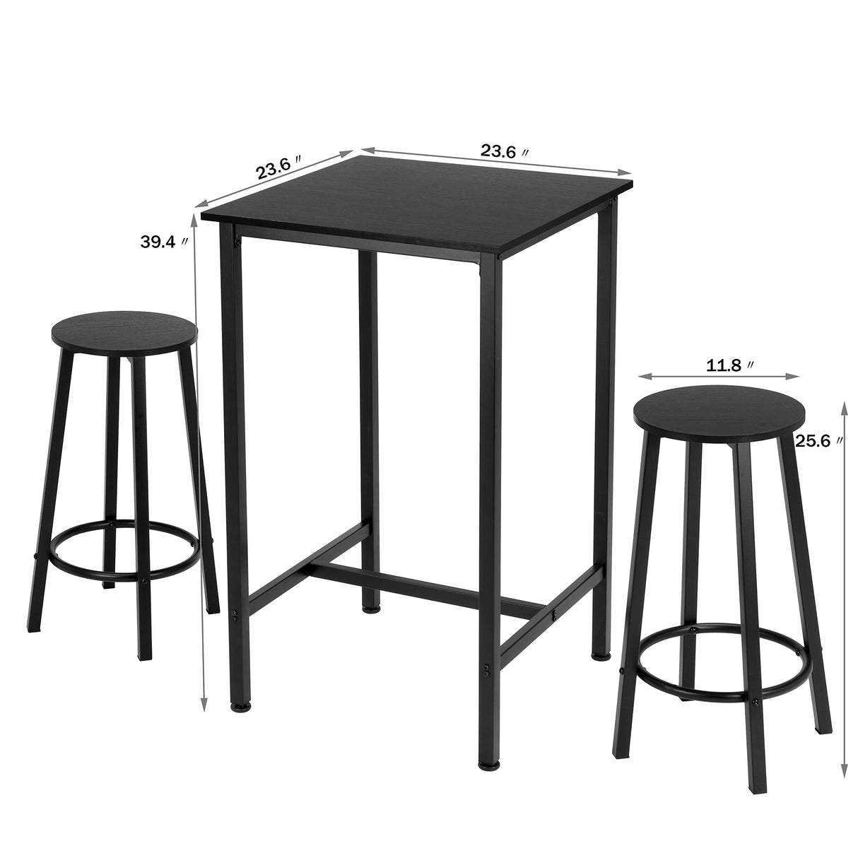 Finnhomy Bar Table Set, 23.6" Pub Table High Top Table, Square Bar Height Table, Bar Table with Stools, Kitchen Table Set for 2, Industrial Breakfast for Kitchen, Living Room, Rustic Black Finnhomy