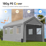 ADVANCE OUTDOOR 10x20 ft Heavy Duty Carports with 6 Roll-up Ventilated Windows & Removable Sidewalls Car Canopy Garage Boat Shelter Party Tent, Adjustable Peak Height from 9.5ft to 11ft, Gray ADVANCE OUTDOOR