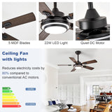 Depuley 42-Inch Ceiling Fan with Light: Walnut Ceiling Fans with 5 Blades Dual Finish Reversible - Farmhouse Ceiling Fan with Remote Control for Living Room Outdoor Patios Depuley