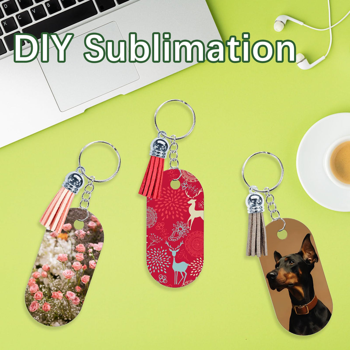 GEKIXUTP 160 Pcs metal Sublimation Keychain Blanks Bulk,Double Sided Sublimation Blanks Keychain Heat Transfer Keychain Blanks with Tassels,Sublimation Ornament Blanks key chain GEKIXUTP