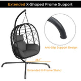 TerraVoy Hanging Egg Chair with Stand, Outdoor Swing Egg Chair, 350 LBS Capacity All-Weather PE Wicker Swing Chair with Waterproof Cushions TerraVoy