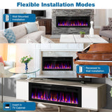 60 Inch Electric Fireplace Recessed and Wall Mounted, Fireplace Heater and Linear Fireplace, Ultra-Thin Electric Fireplace, Low Noise, with Timer, Remote Control, Adjustable 12 Flame Color, 750/1500W Sixfivsevn