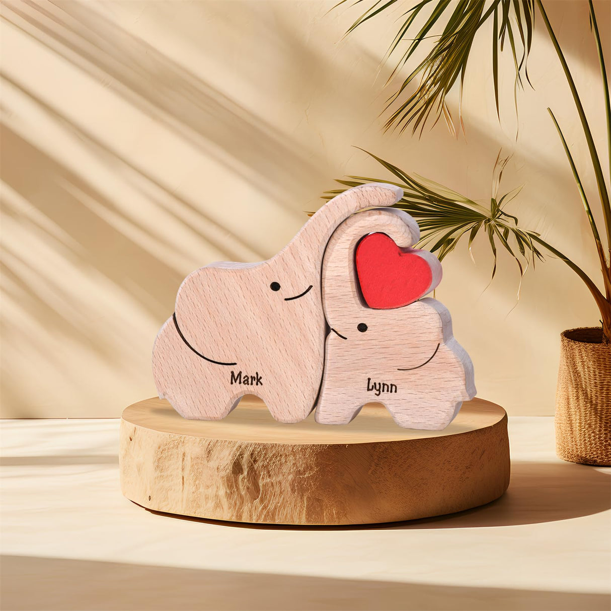 Personalized Wooden Bear Family Puzzles 1-8 Names Customizable Wooden Puzzle Home Table Decor Gift for Dad Mom Couple (Elephants) Daysilia