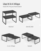 SONGMICS Spice Racks, Cabinet Shelf Organizers, Shelf Organizers, Countertop Organizers, Shelf Risers, Stackable, Expandable, Set of 4 Metal Kitchen Counter Shelves, Ink Black UKCS006B01 SONGMICS