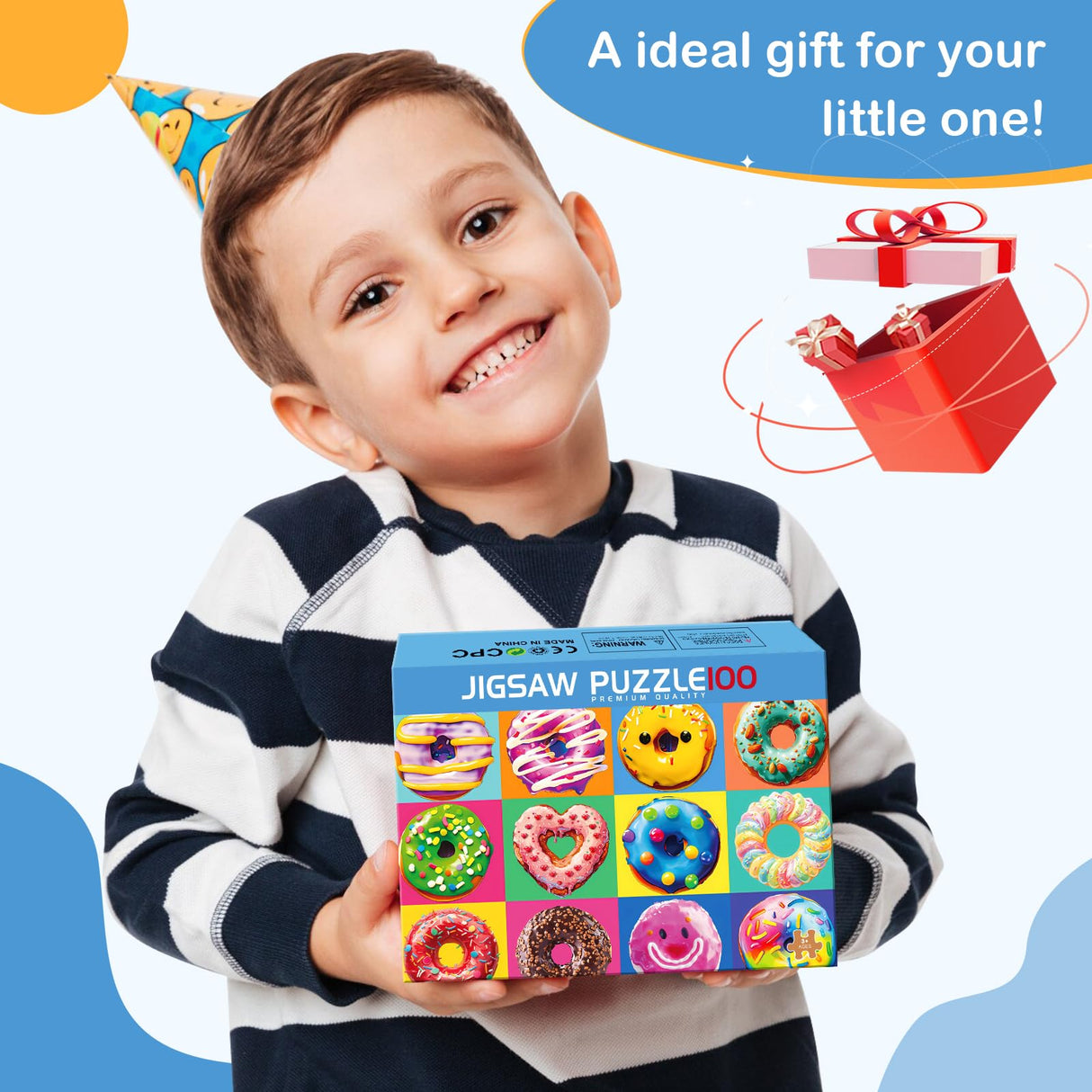 100 Pieces Puzzles for Kids Ages 4-8 | Delicious Donuts Jigsaw Puzzles | Large 100 Piece Puzzle for Toddler Children | Sturdy,Safe | Engaging & Educational Toys Great Gift for Boys Girls,15x10in mjyphdm