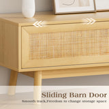 SYESWAY 46.8" Rattan TV Stand Boho TV Stand for up to 55 inches TV Entertainment Center with Natural Rattan Door Mid Century Modern TV Console for Living Room,Bedroom SYESWAY